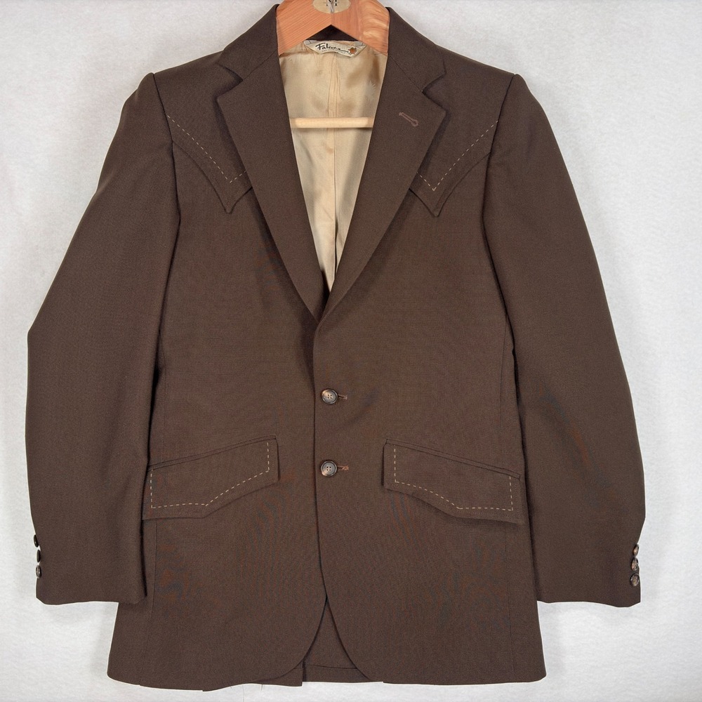 Vintage 70s Falcone Western Blazer Sport Coat Mens Brown Yoke Union Made ACTWU